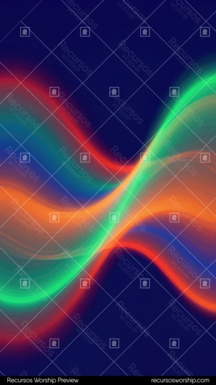 Onda luz espectral doble forma s bandas naranja rojo verde teal luminosas entrelazadas fondo azul indigo profundo vertical ondulado dinamico plasma dual espectral textura diseno overlay