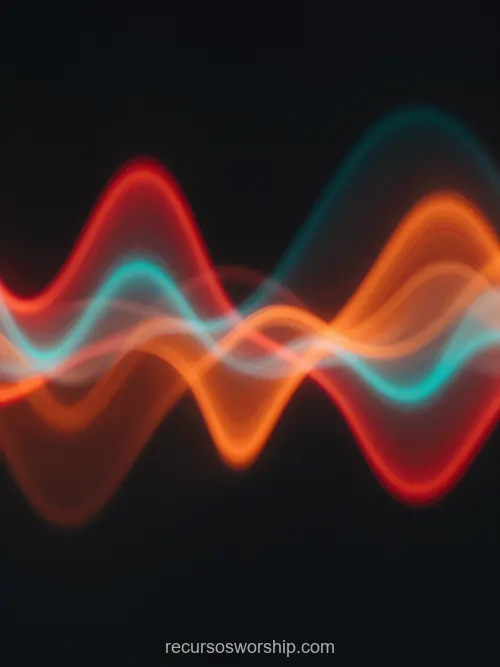 Ondas Sinusoidales Sonido Naranja Rojo Cian Teal Trazo Blanco Fondo Negro Vertical Waveform Neón Ondas sinusoidales sonido naranja rojo cian teal trazo blanco central fondo negro vertical detalle musical neon waveform audio visualizacion cromatico textura diseno overlay motion graphics