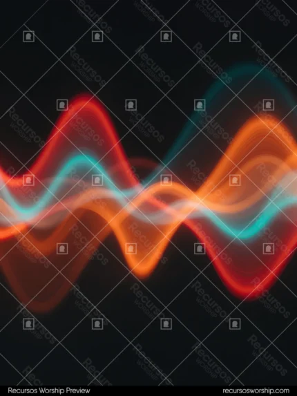 Ondas sinusoidales sonido naranja rojo cian teal trazo blanco central fondo negro vertical detalle musical neon waveform audio visualizacion cromatico textura diseno overlay motion graphics