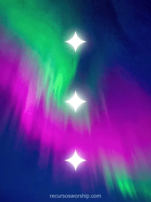 Aurora Boreal Verde Intensa Magenta Rosa Tres Destellos Estelares Blancos Cielo Azul Nocturno Vertical Aurora boreal verde intensa magenta rosa tres destellos estelares blancos alineados verticalmente cielo azul nocturno vertical general atmosferico magico noche polar espectral textura diseno overlay