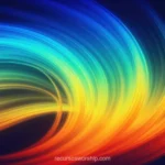 Ola espectral curvada arcoiris azul indigo naranja rojo lineas flujo suaves fondo azul oscuro horizontal general dinamico fluido aurora energia espectral textura diseno overlay motion graphics