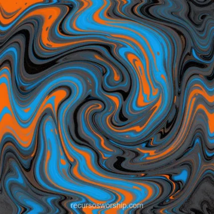 Marmol fluido caotico azul electrico naranja intenso venas negras grises remolino fondo negro cuadrado energetico contrastado lava dual caotico textura diseno overlay motion graphics