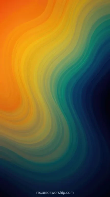 Gradiente fluido organico naranja ambar amarillo superior teal verde medio azul indigo inferior ondas suaves vertical mapa calor calido frio organico textura diseno fondo overlay editorial