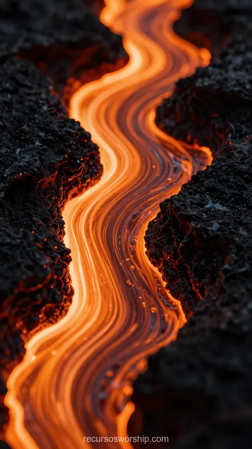 Flujo Lava Fundida Naranja Rojo Brillante Serpenteando Roca Volcánica Negra Rugosa Vertical Geológico Flujo lava fundida naranja rojo brillante serpenteando roca volcanica negra rugosa vertical geologico candente naturaleza extrema intensidad termica textura diseno overlay motion graphics