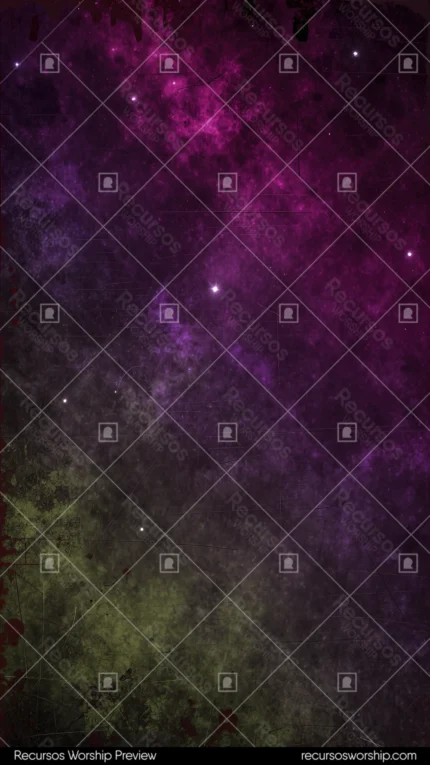 Fondo nebuloso gritty morado magenta verde oliva estrellas diminutas particulas polvo estelar base negra vertical general oscuro atmosferico cosmica distressed textura diseno overlay motion graphics dark