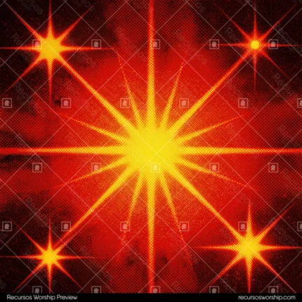 Destellos estelares amarillo dorados multiples fondo rojo naranja halftone textura gritty cuadrado festivo retro quemado pelicula luz textura diseno overlay motion graphics editorial