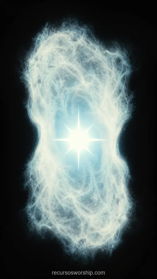 Nébula Blanca Luminosa Orbe Alargado Vertical Destello Estelar Blanco Brillante Centro Fondo Negro Nebula blanca luminosa orbe alargado vertical destello estelar blanco brillante centro fondo negro cosmico etereo portal luz textura diseno overlay motion graphics espiritualidad astronomia