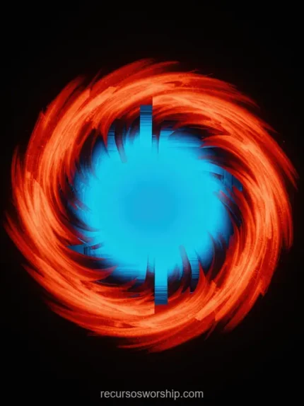 Vortice circular espiral fuego naranja rojo nucleo luz azul cian intenso fondo negro vertical explosivo portal plasma fuego hielo dual textura diseno overlay motion graphics gaming