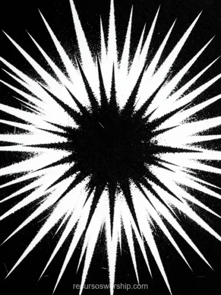 Explosion radial rayos blancos punta estrella irregular textura grunge gritty fondo negro vertical explosivo contrastado starburst blanco negro maxima tension visual textura diseno overlay