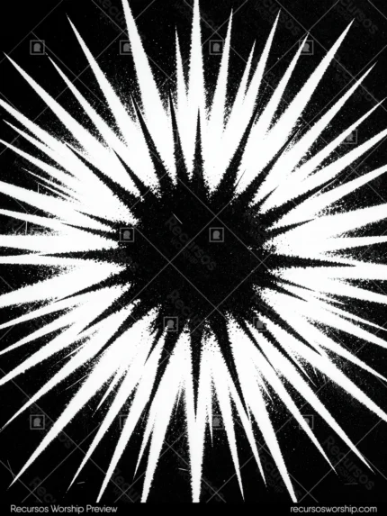 Explosion radial rayos blancos punta estrella irregular textura grunge gritty fondo negro vertical explosivo contrastado starburst blanco negro maxima tension visual textura diseno overlay
