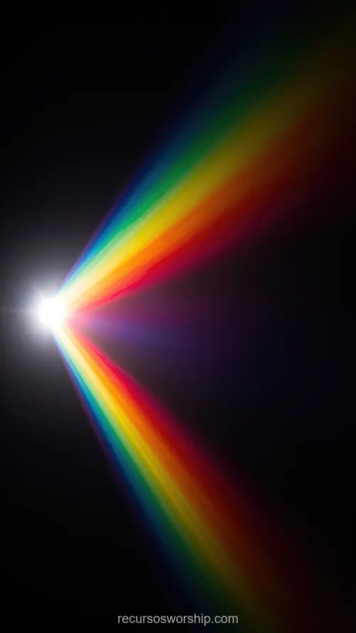 Rayo Arcoíris Espectral Fuente Luminosa Blanca Expandiéndose Abanico Fondo Negro Vertical Prisma Rayo luz arcoiris espectral fuente luminosa blanca izquierda expandiendose abanico derecha fondo negro vertical prismatico cinematografico descomposicion espectral textura diseno overlay