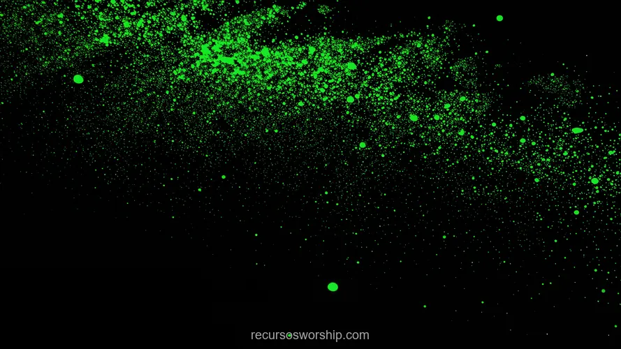 Nube Partículas Verde Neón Brillantes Dispersas Borde Superior Diagonal Fondo Negro Absoluto Horizontal Nube particulas verde neon brillantes dispersas borde superior izquierdo hacia centro derecho fondo negro absoluto horizontal bioluminiscente flotantes espiritu vida misticismo digital