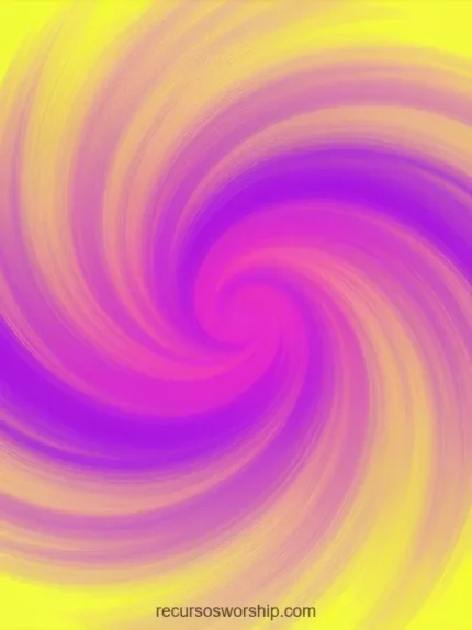 Espiral vortice amarillo dorado magenta violeta gira centro bordes franjas suaves degradado fondo amarillo claro cuadrado alto contraste calido frio cosmica energia dual adoracion alabanza