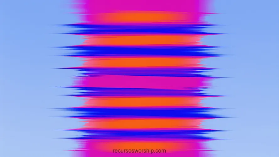 Bandas Glitch Horizontal Rojo Naranja Azul Índigo Distorsión Digital Fondo Celeste Claro Horizontal Bandas horizontales glitch rojo naranja vivo azul indigo profundo distorsion digital rayas irregulares fondo celeste claro horizontal alto contraste calido frio error digital pop louder worship