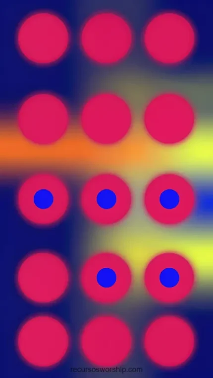 Cuadricula circulos rojo magenta vibrante anillos contorno azul indigo fondo degradado azul naranja amarillo desenfoque vertical lunares neon pop art jovenes louder worship alta energia