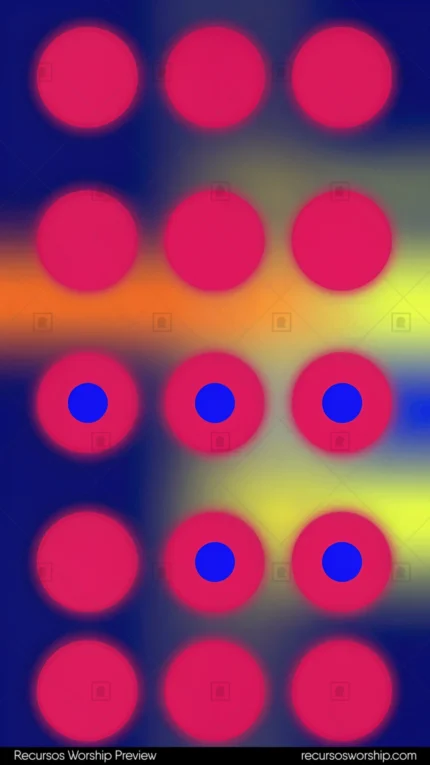 Cuadricula circulos rojo magenta vibrante anillos contorno azul indigo fondo degradado azul naranja amarillo desenfoque vertical lunares neon pop art jovenes louder worship alta energia