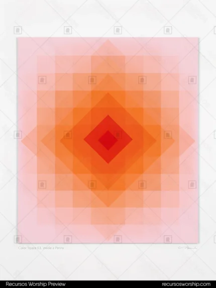 Arte geometrico preciso rombos concentricos anidados degradado rosa salmon naranja rojo intenso transparencias superpuestas fondo blanco grisaceo cuadrado geometria sagrada diseno divino precision matematica