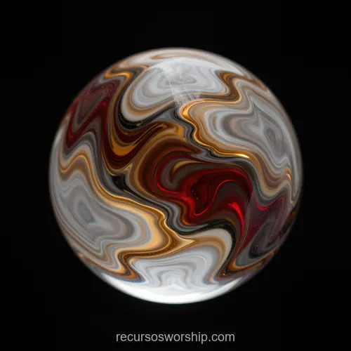 Esfera Vidrio Mármol Tridimensional Vetas Onduladas Rojo Carmesí Dorado Blanco Gris Fondo Negro Cuadrado Esfera vidrio marmol tridimensional interior vetas onduladas rojo carmesi dorado ambar blanco gris fondo negro cuadrado flotante multicolor premium orbe sabiduria profundidad dios