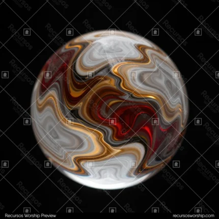 Esfera vidrio marmol tridimensional interior vetas onduladas rojo carmesi dorado ambar blanco gris fondo negro cuadrado flotante multicolor premium orbe sabiduria profundidad dios