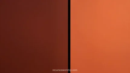 Dos paneles rectangulares rojo marron oscuro izquierdo naranja terracota luminoso derecho linea divisoria negra fina horizontal diptico bicolor bloques color lisos alto contraste calido editorial minimalista
