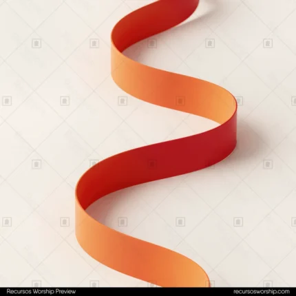Cinta listón tridimensional ondulado degradado rojo naranja sombra suave fondo beige marfil limpio perspectiva isometrica cuadrado 3D minimalista moderno fluida movimiento espiritu organico
