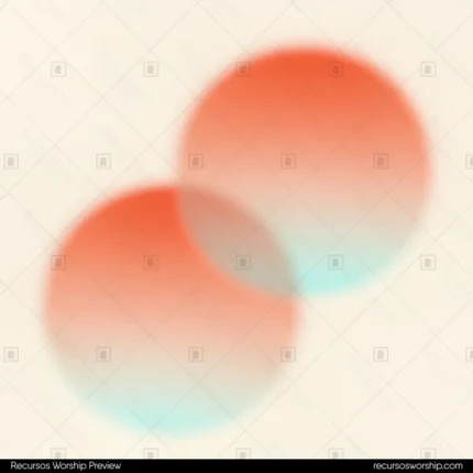 Dos esferas burbujas difuminadas degradado naranja coral teal menta superpuestas parcialmente fondo beige crema cuadrado orbes suaves interseccion complementarios calido frio dualidad encuentro relacion comunion