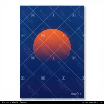 Sol circular naranja rojo plano centrado campo azul marino profundo gradiente circular sutil cuadrado minimalismo poetico poster retro contemplativa luz dios atardecer solar