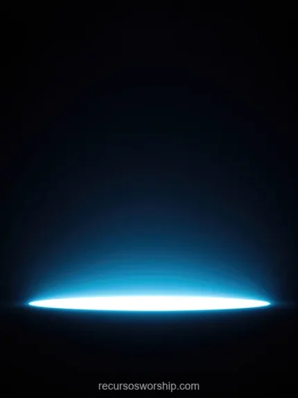 Halo luz azul cian brillante horizontal superficie negra oscura degradado negro azul cian brillante foco circular horizonte bajo vertical portal celestial espiritu sobrenatural presencia divina
