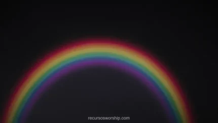 Arco arcoiris espectral completo semicirculo centrado fondo negro oscuro horizontal promesa celestial pacto alianza divina fidelidad dios iglesia genesis bíblico