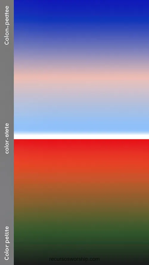 Paleta colores tres franjas horizontales azul indigo vibrante superior beige crema rosado centro rojo naranja intenso inferior etiquetas nombre lateral vertical editorial cromatica impacto diseno