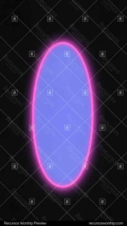 Elipse portal ovalado luz neon rosa magenta brillante interior azul lavanda suave fondo negro vertical glow difuso sobrenatural espiritu dimension diseno iglesia