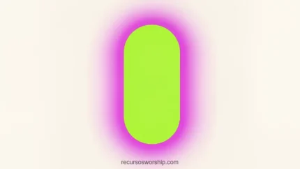 Capsula pildora vertical verde neon brillante halo difuso magenta rosa intenso fondo beige crema cuadrado geometrico neon pop alto impacto contraste cromatico vibrante