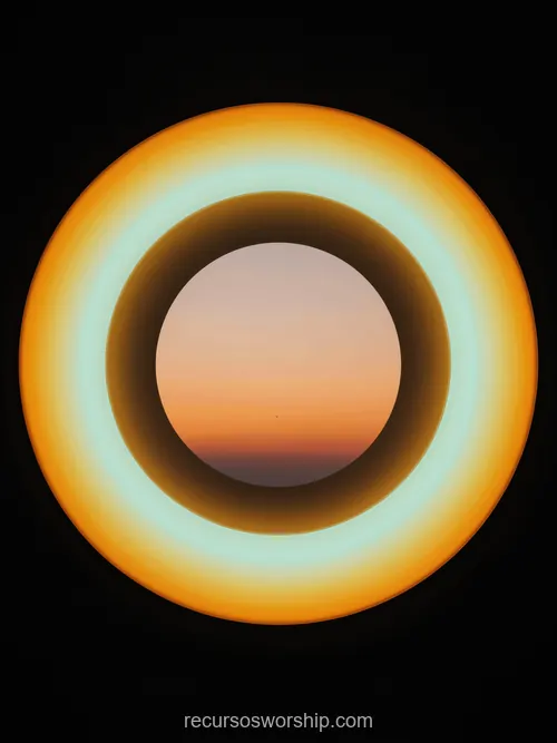 Anillo Circular Naranja Ámbar Brillante Borde Cian Turquesa Atardecer Centro Fondo Negro Vertical Eclipse Anillo circular naranja ambar brillante borde cian turquesa atardecer naranja rosado centro hueco fondo negro absoluto vertical geometrico eclipse cosmico dramatico portal luminoso