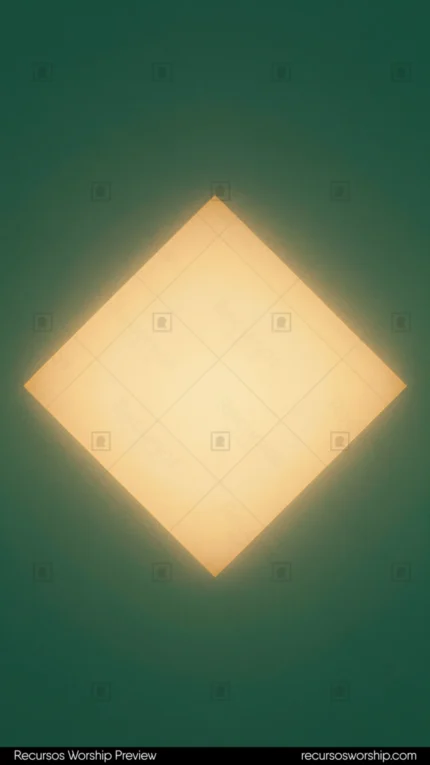 Rombo diamante amarillo crema calido halo difuso brillante fondo verde teal oscuro vertical geometrico elegante luminoso contraste calido frio refinado ministerial