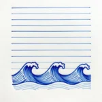 Papel rayado lineas azul fino superior olas marinas grabado azul cobalto inferior fondo blanco vertical cuaderno artistico marino devocional reflexion ministerial escritura