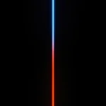 Linea aguja luz vertical bicolor azul cian superior rojo naranja inferior fondo negro absoluto vertical minimalista extrema contraste calido frio oscuridad misterio dramatico ministerial