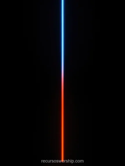 Linea aguja luz vertical bicolor azul cian superior rojo naranja inferior fondo negro absoluto vertical minimalista extrema contraste calido frio oscuridad misterio dramatico ministerial