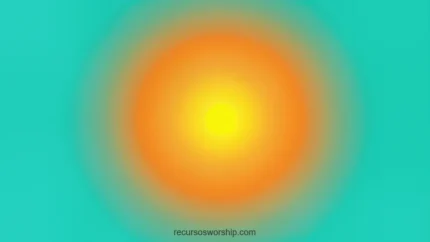 Degradado radial concentrico amarillo dorado brillante centro naranja calido turquesa claro bordes horizontal solar vibrante luminoso calidez irradiacion gloria ministerial