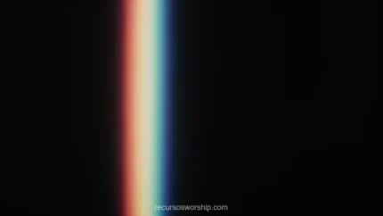 Rayo espectral vertical rojo naranja inferior cian azul superior leve inclinacion fondo negro absoluto horizontal luz dispersa dramatica oscura contraste calido frio radical ministerial