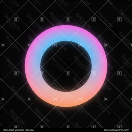 Anillo circular espectral neon magenta rosa arriba cian azul lateral naranja dorado inferior fondo negro profundo cuadrado cosmico circular dramatico impacto espiritual ministerial