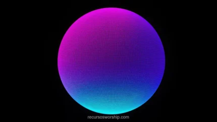 Esfera circular grande degradado magenta violeta intenso cian turquesa electrico textura granulada fondo negro profundo horizontal espectral cosmica estelar intensa creacion divina ministerial