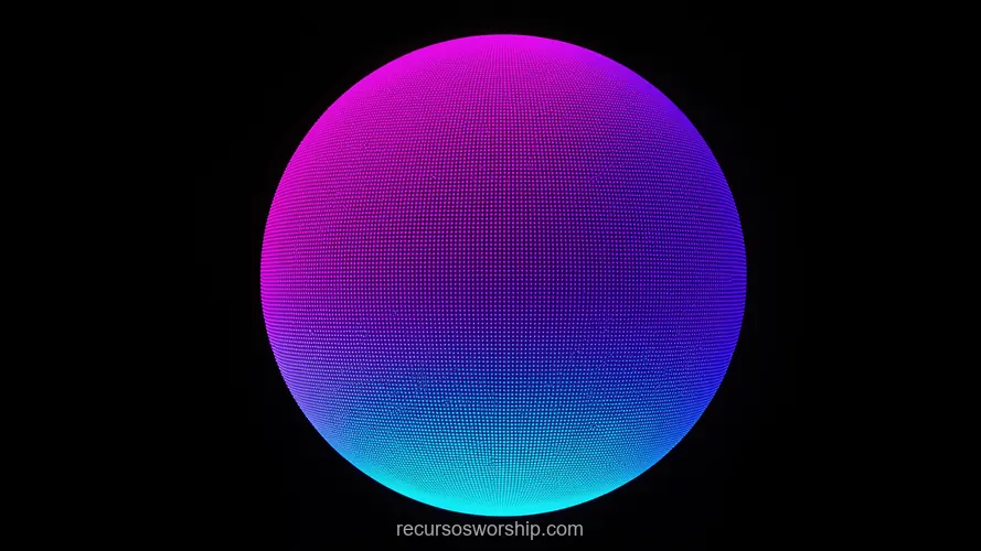 Esfera Circular Magenta Violeta Cian Turquesa Textura Granulada Fondo Negro Profundo Horizontal Cósmica Esfera circular grande degradado magenta violeta intenso cian turquesa electrico textura granulada fondo negro profundo horizontal espectral cosmica estelar intensa creacion divina ministerial