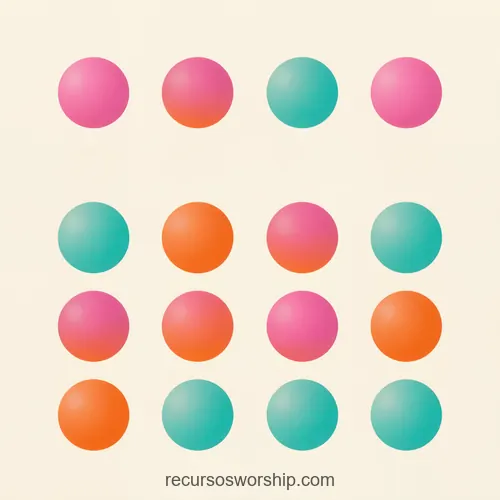 Grid 4x3 Esferas Circulares Magenta Rosa Teal Verde Naranja Melocotón Fondo Beige Crema Cuadrado Grid cuadricula 4x3 esferas circulares degradado magenta rosa teal verde naranja melocoton fondo beige crema cuadrado multicolor festivo alegre patron orbes diversidad comunion ministerial