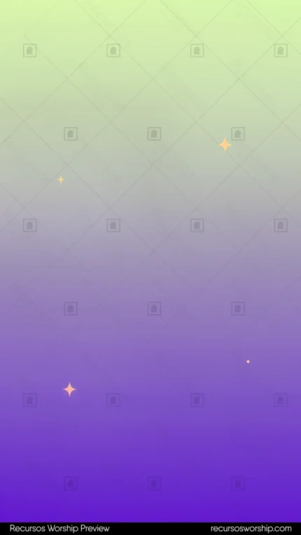 Degradado vertical verde lima amarillento superior violeta purpura brillante inferior estrellas doradas cuatro puntas dispersas onirico festivo magico alegre ministerial infantil juvenil