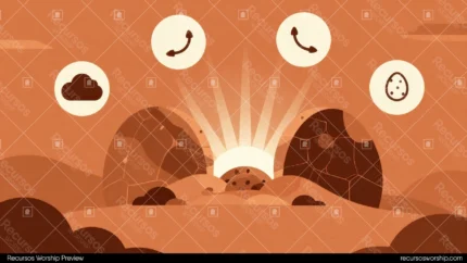 Ilustracion flat vector moderno rocas piedra terracota luz blanca dorada tumba abierta iconos circulares nube telefono huevo fondo terracota degradado horizontal app redes sociales pascua