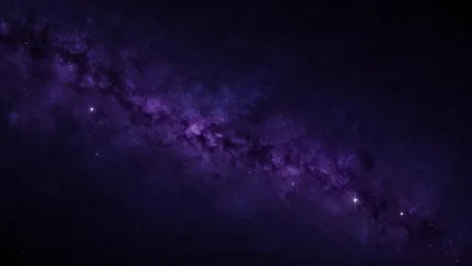Via Lactea fotorrealista banda galactica violeta purpura intensa diagonal cielo negro estrellado denso horizontal cosmico contemplativo espiritual gloria creacion dios ministerial