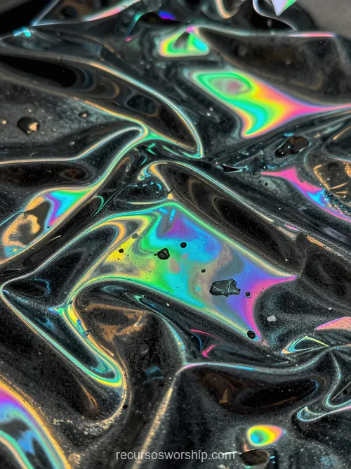 Superficie Holográfica Metálica Negra Iridiscencia Arcoíris Pliegues Ondulaciones Vertical Premium Superficie holografica metalica negra iridiscencia arcoiris multicolor verde cian violeta naranja azul pliegues ondulaciones vertical premium lujo contemporaneo sofisticado ministerial
