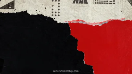 Desgarro horizontal papel negro gris tipografia impresa envejecida fondo rojo intenso horizontal collage raw urbano artistico tension visual expresivo ministerial ruptura transformacion