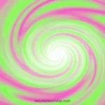 Espiral hipnotica horizontal bandas fluidas rosa fucsia verde lima brillante convergiendo centro blanco luminoso pop centrifugo vibrante energia movimiento rotacional