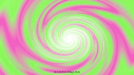 Espiral hipnotica horizontal bandas fluidas rosa fucsia verde lima brillante convergiendo centro blanco luminoso pop centrifugo vibrante energia movimiento rotacional